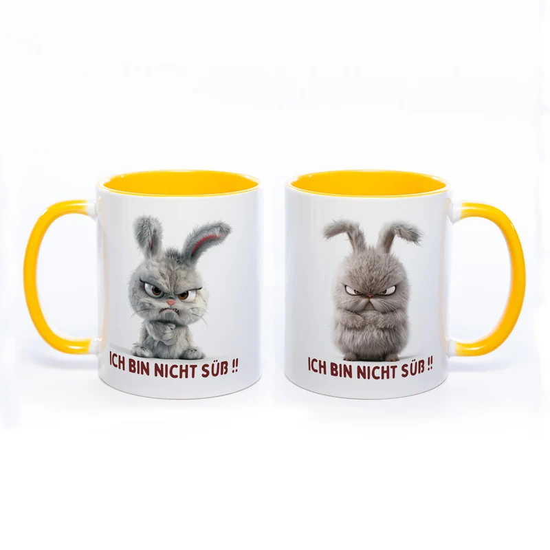 Motiv - Tasse mit Hase und Spruch: "Ich bin nicht süß!!" spülmaschinenfest