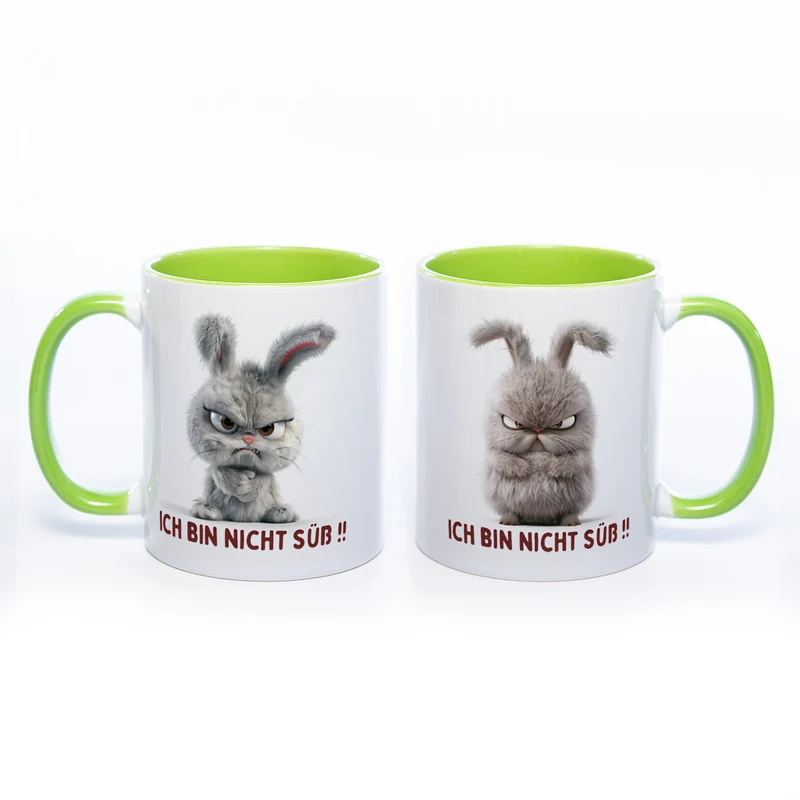 Motiv - Tasse mit Hase und Spruch: "Ich bin nicht süß!!" spülmaschinenfest