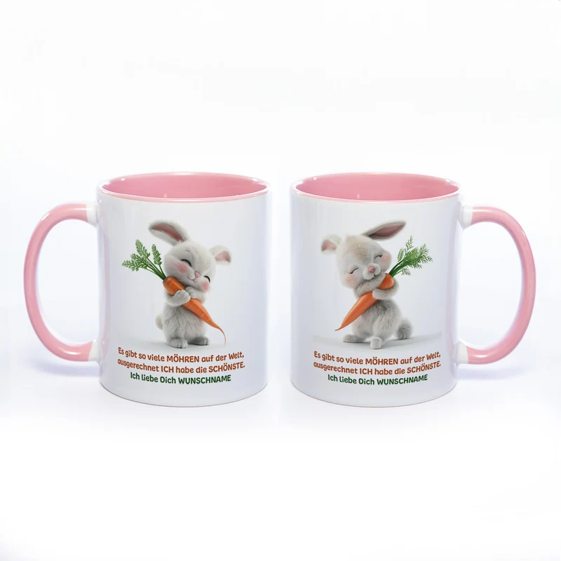 Motivtasse Hase mit Möhre und Wunschnamen - süße Kaffeetasse, nicht nur zu Ostern - spülmaschinenfest