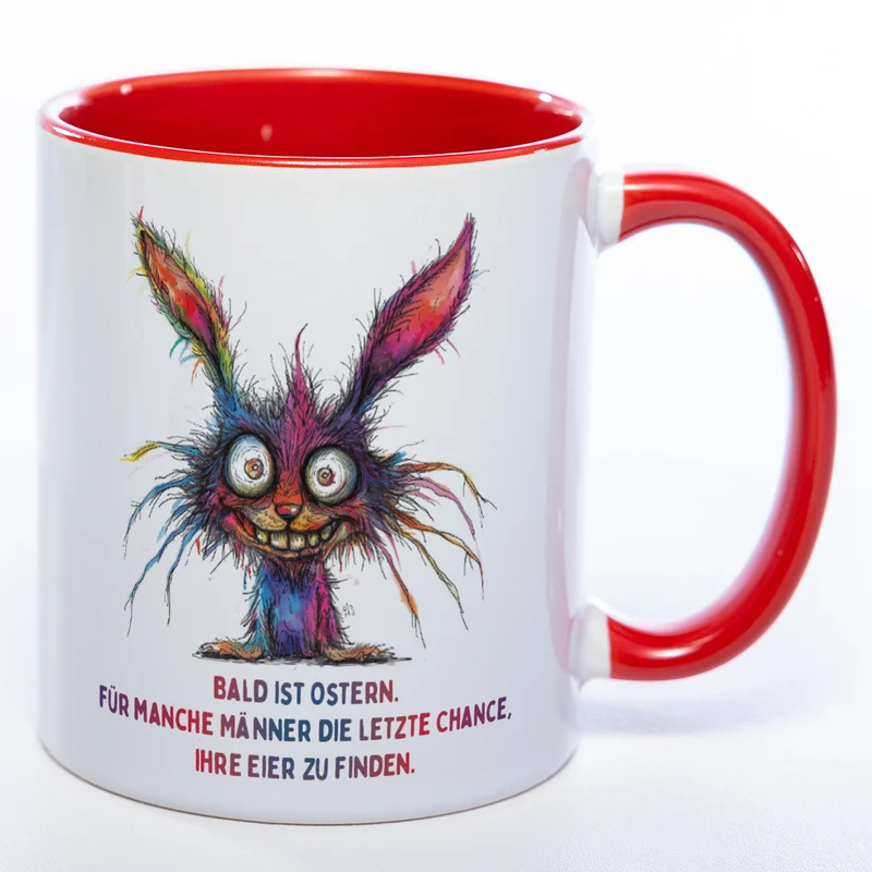 Motiv - Tasse mit Spruch und crazy Hase: "Bald ist Ostern. Für manche Männer die letzte Chance, ihre Eier zu finden." spülmaschinenfest