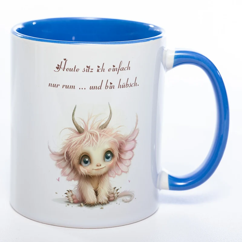 Motiv-Tasse mit Spruch "Heute sitz ich einfach nur rum... und bin hübsch" - lustige Kaffeetasse in vielen Farben - spülmaschinenfest