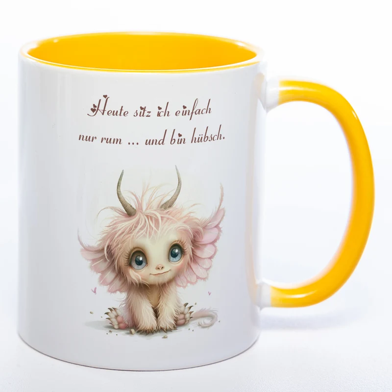 Motiv-Tasse mit Spruch "Heute sitz ich einfach nur rum... und bin hübsch" - lustige Kaffeetasse in vielen Farben - spülmaschinenfest