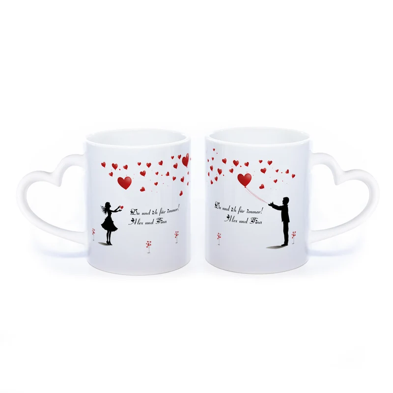 Motiv - Tasse mit Liebespaar und Wunschtext spülmaschinenfest