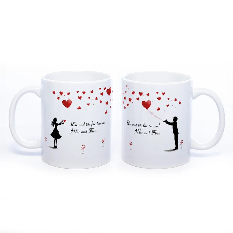 Motiv - Tasse mit Liebespaar und Wunschtext spülmaschinenfest