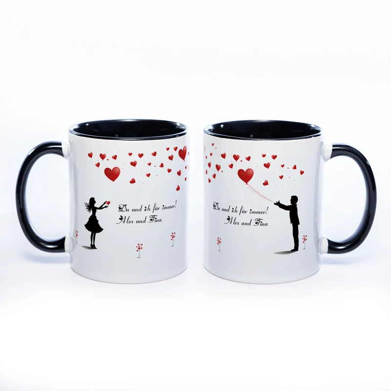 Motiv - Tasse mit Liebespaar und Wunschtext spülmaschinenfest