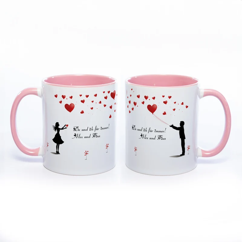 Motiv - Tasse mit Liebespaar und Wunschtext spülmaschinenfest