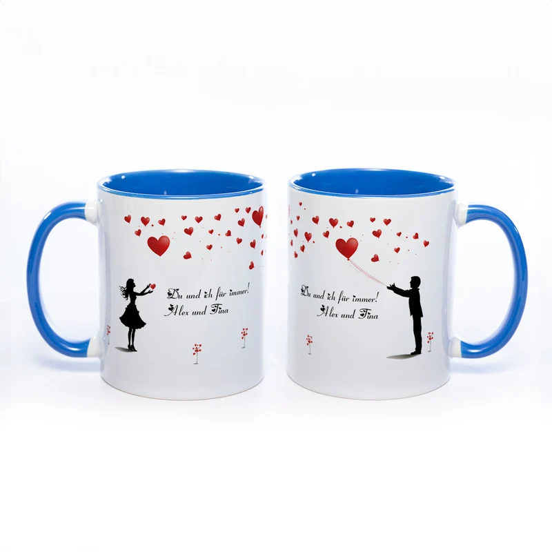 Motiv - Tasse mit Liebespaar und Wunschtext spülmaschinenfest