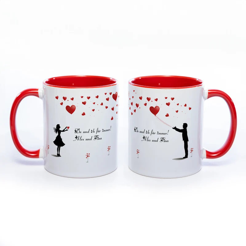 Motiv - Tasse mit Liebespaar und Wunschtext spülmaschinenfest