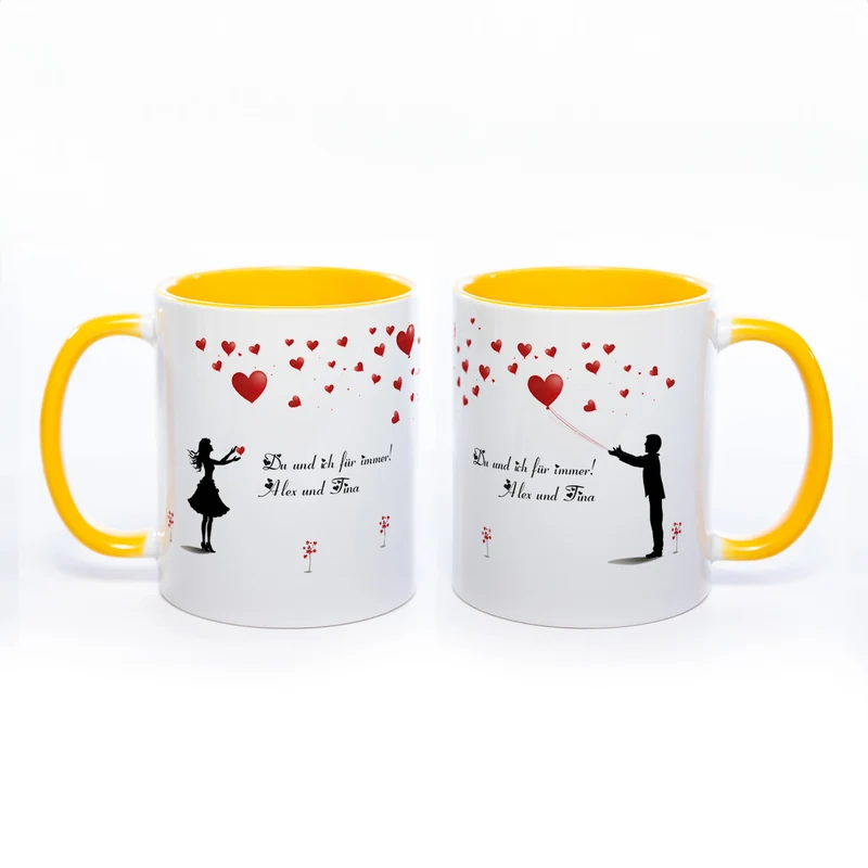 Motiv - Tasse mit Liebespaar und Wunschtext spülmaschinenfest