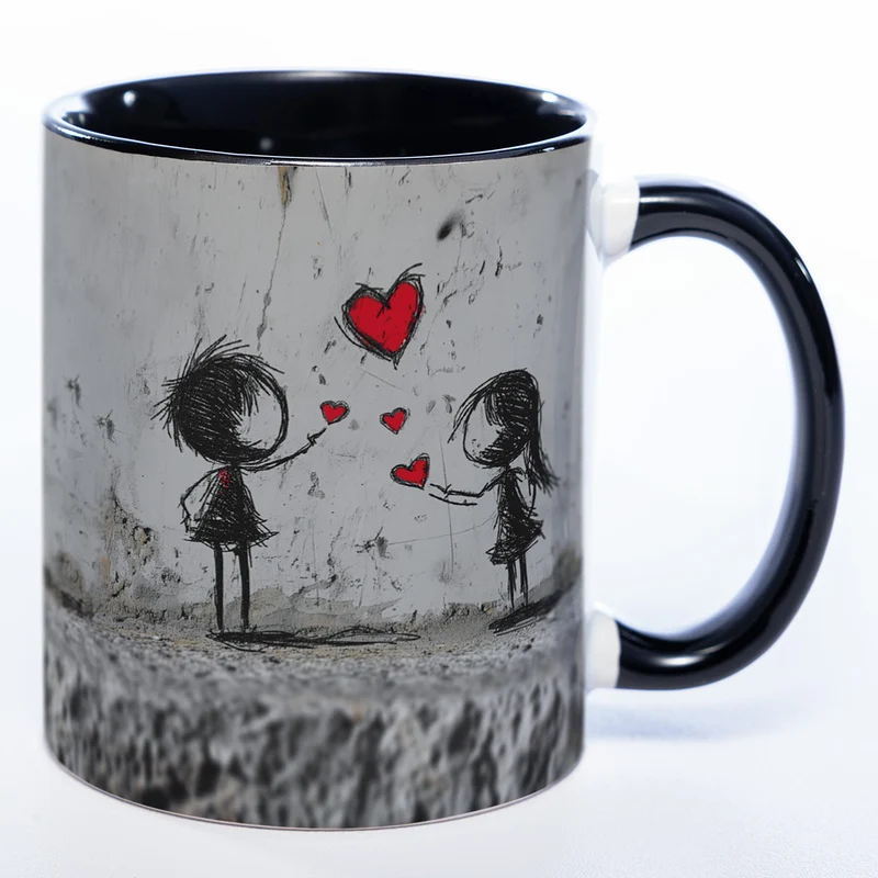 Mug Art Tasse mit Liebespaaren auf Mauer - Kaffeetasse spülmaschinenfest