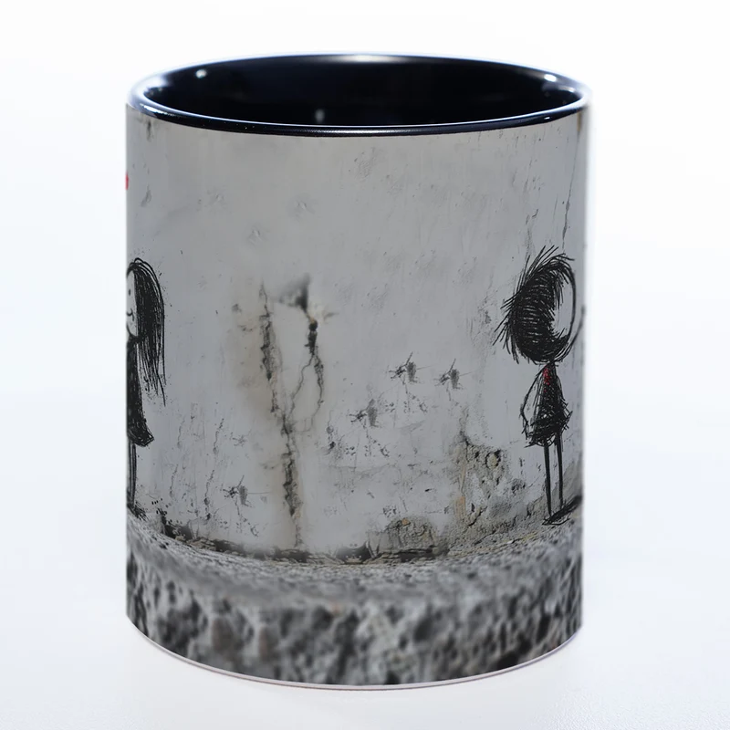 Mug Art Tasse mit Liebespaaren auf Mauer - Kaffeetasse spülmaschinenfest