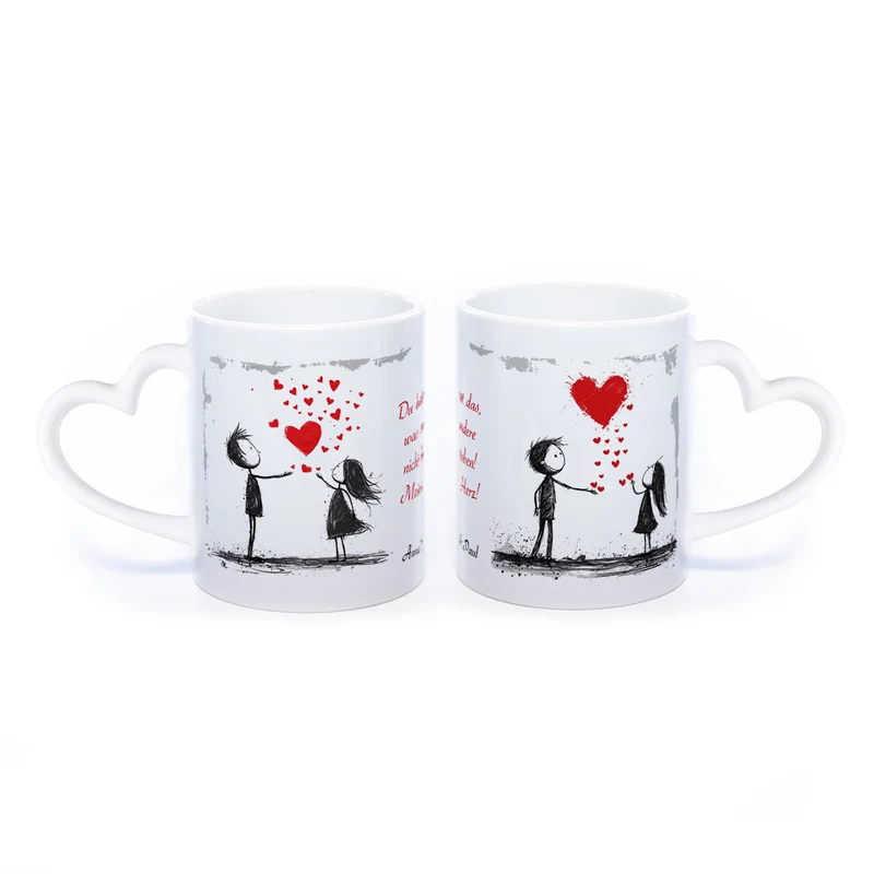 Motiv - Tasse mit Liebespaaren, Spruch und 2 Wunschnamen spülmaschinenfest