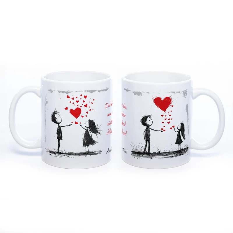 Motiv - Tasse mit Liebespaaren, Spruch und 2 Wunschnamen spülmaschinenfest