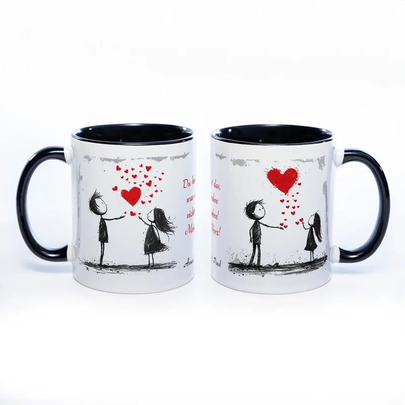 Motiv - Tasse mit Liebespaaren, Spruch und 2 Wunschnamen spülmaschinenfest