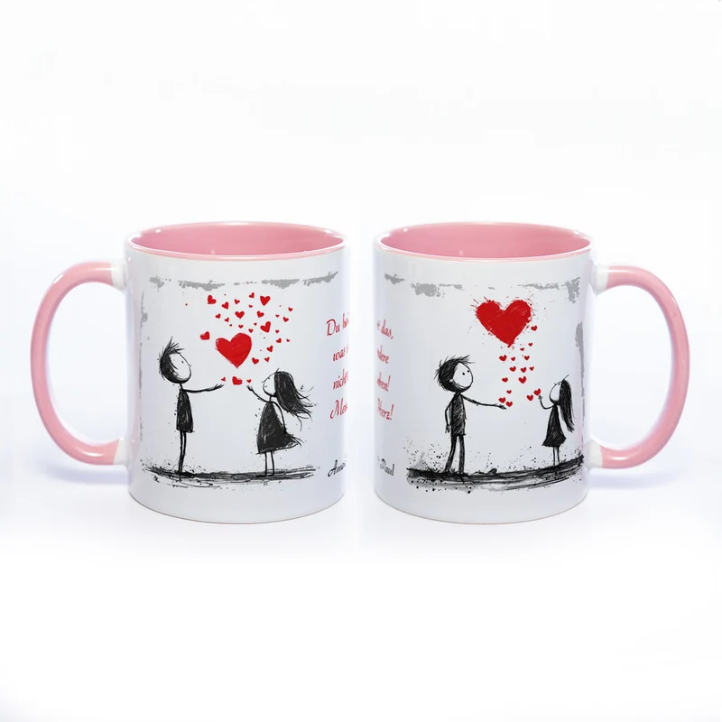 Motiv - Tasse mit Liebespaaren, Spruch und 2 Wunschnamen spülmaschinenfest
