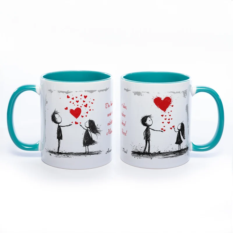 Motiv - Tasse mit Liebespaaren, Spruch und 2 Wunschnamen spülmaschinenfest