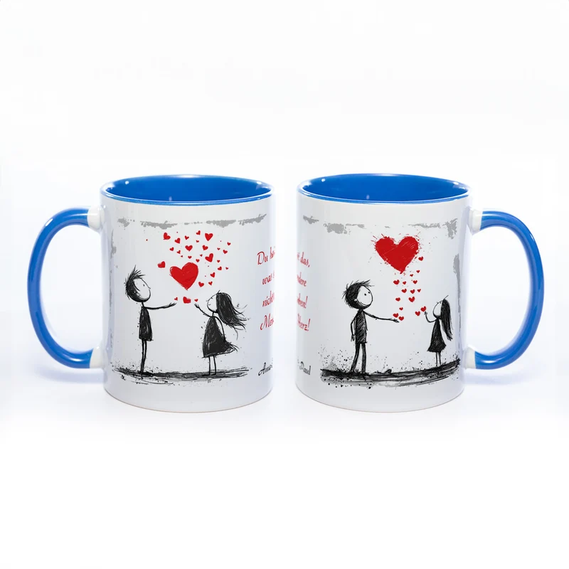 Motiv - Tasse mit Liebespaaren, Spruch und 2 Wunschnamen spülmaschinenfest