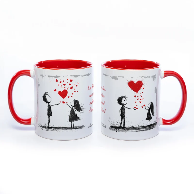 Motiv - Tasse mit Liebespaaren, Spruch und 2 Wunschnamen spülmaschinenfest