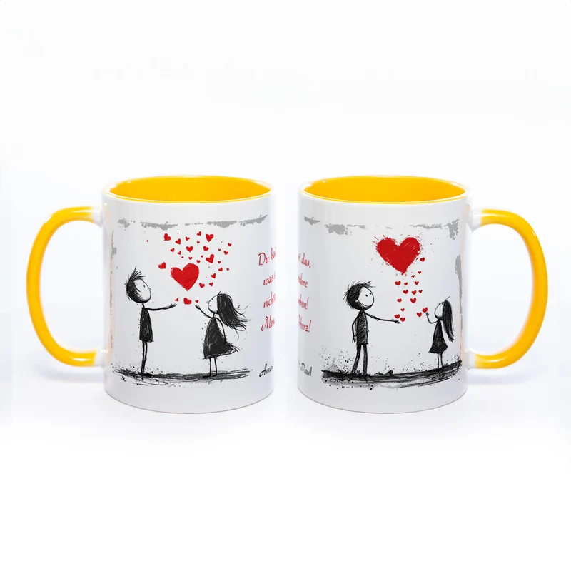 Motiv - Tasse mit Liebespaaren, Spruch und 2 Wunschnamen spülmaschinenfest