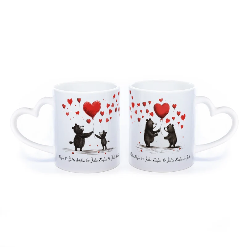 Motiv-Tasse mit süßen Bärchen und 2 Namen spülmaschinenfest