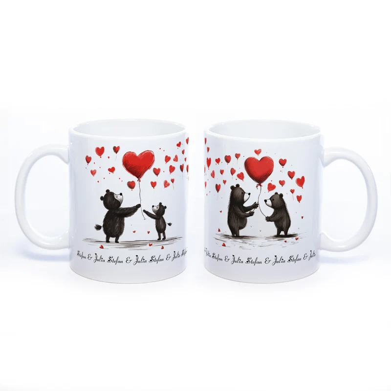 Motiv-Tasse mit süßen Bärchen und 2 Namen spülmaschinenfest
