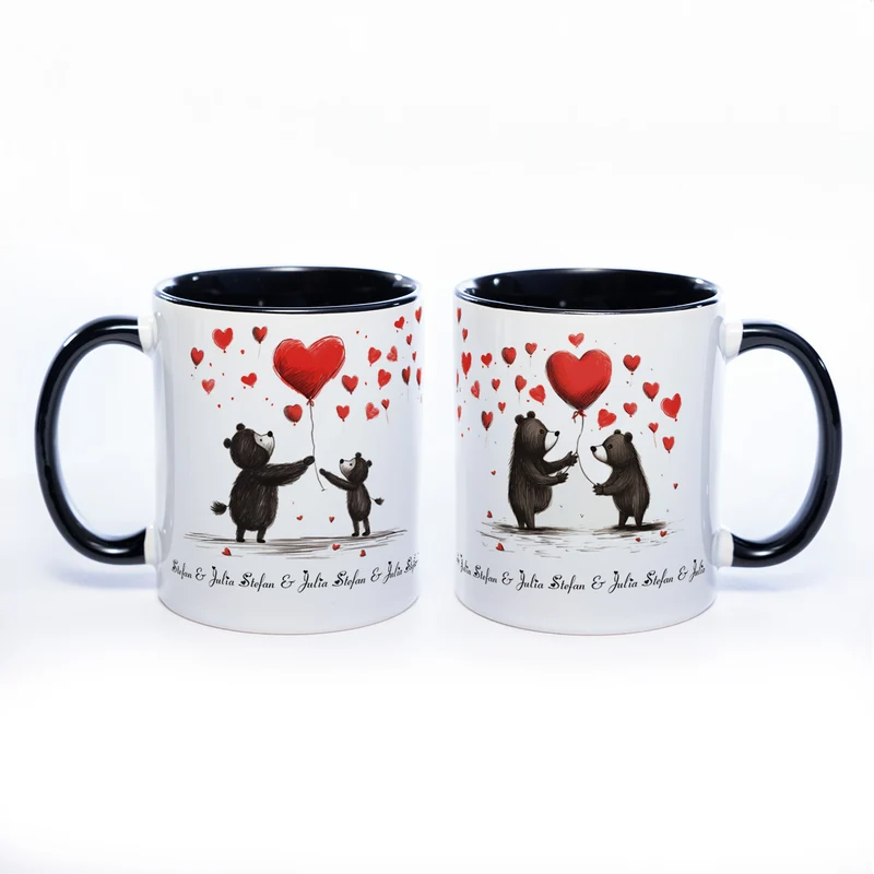 Motiv-Tasse mit süßen Bärchen und 2 Namen spülmaschinenfest