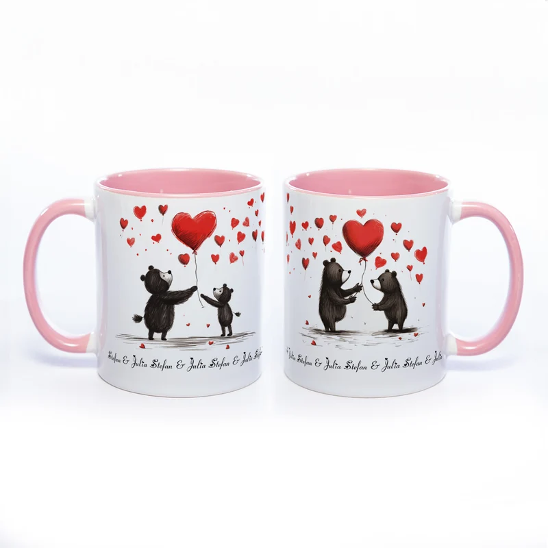 Motiv-Tasse mit süßen Bärchen und 2 Namen spülmaschinenfest