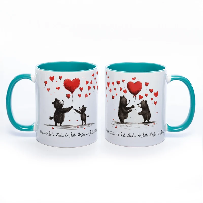 Motiv-Tasse mit süßen Bärchen und 2 Namen spülmaschinenfest