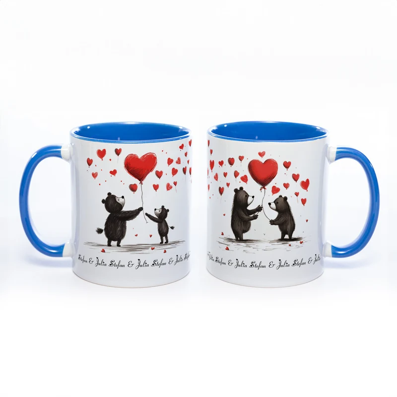 Motiv-Tasse mit süßen Bärchen und 2 Namen spülmaschinenfest