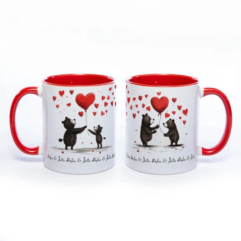 Motiv-Tasse mit süßen Bärchen und 2 Namen spülmaschinenfest