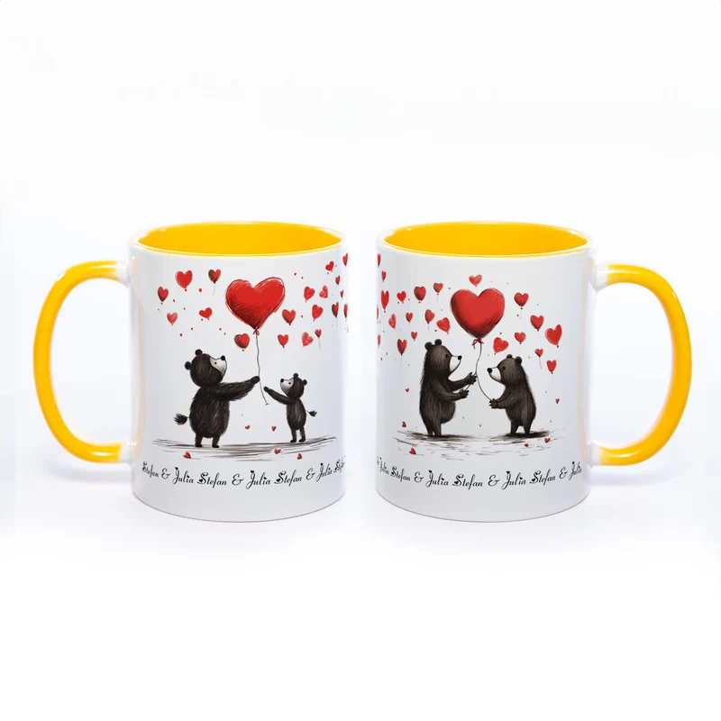 Motiv-Tasse mit süßen Bärchen und 2 Namen spülmaschinenfest