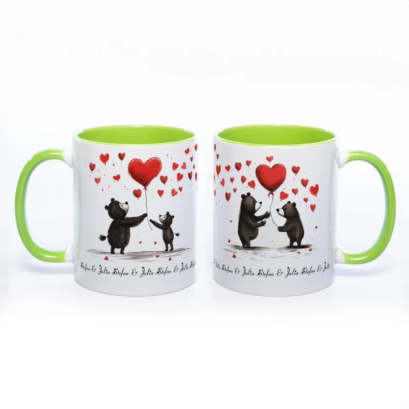 Motiv-Tasse mit süßen Bärchen und 2 Namen spülmaschinenfest