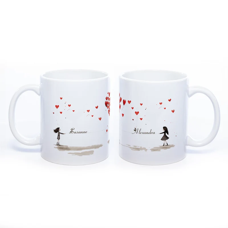 Motiv - Tasse Freundschaft/Liebe und 2 Wunschnamen spülmaschinenfest