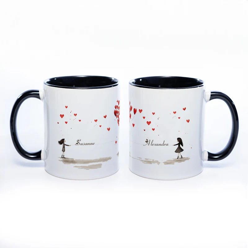 Motiv - Tasse Freundschaft/Liebe und 2 Wunschnamen spülmaschinenfest