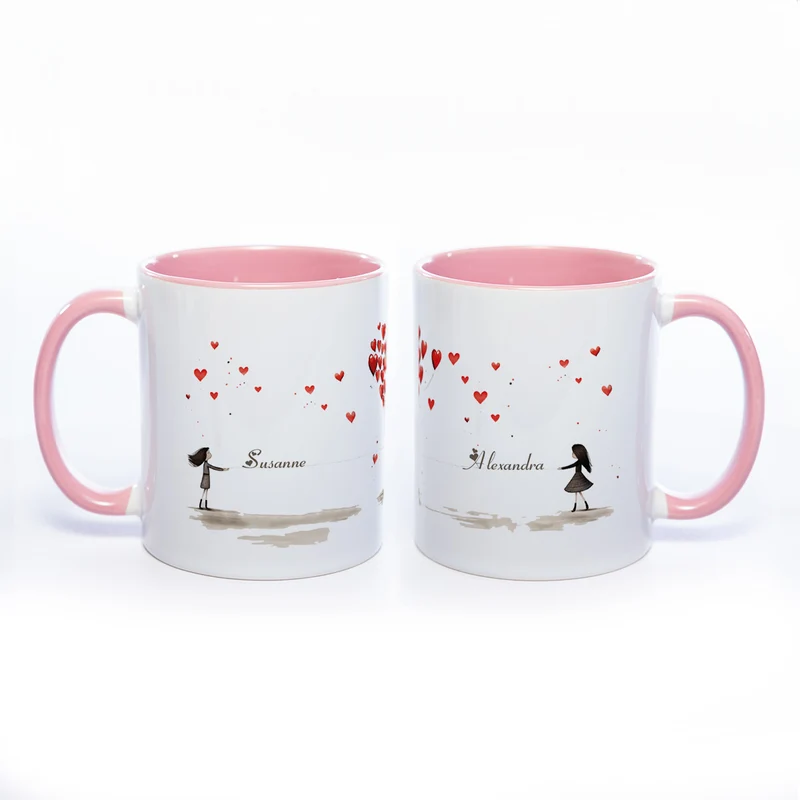 Motiv - Tasse Freundschaft/Liebe und 2 Wunschnamen spülmaschinenfest