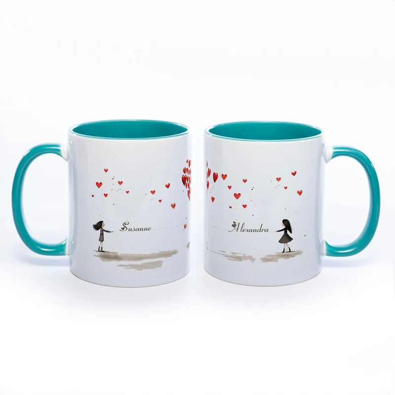 Motiv - Tasse Freundschaft/Liebe und 2 Wunschnamen spülmaschinenfest