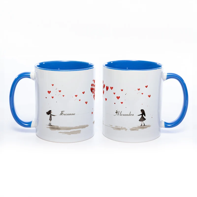 Motiv - Tasse Freundschaft/Liebe und 2 Wunschnamen spülmaschinenfest