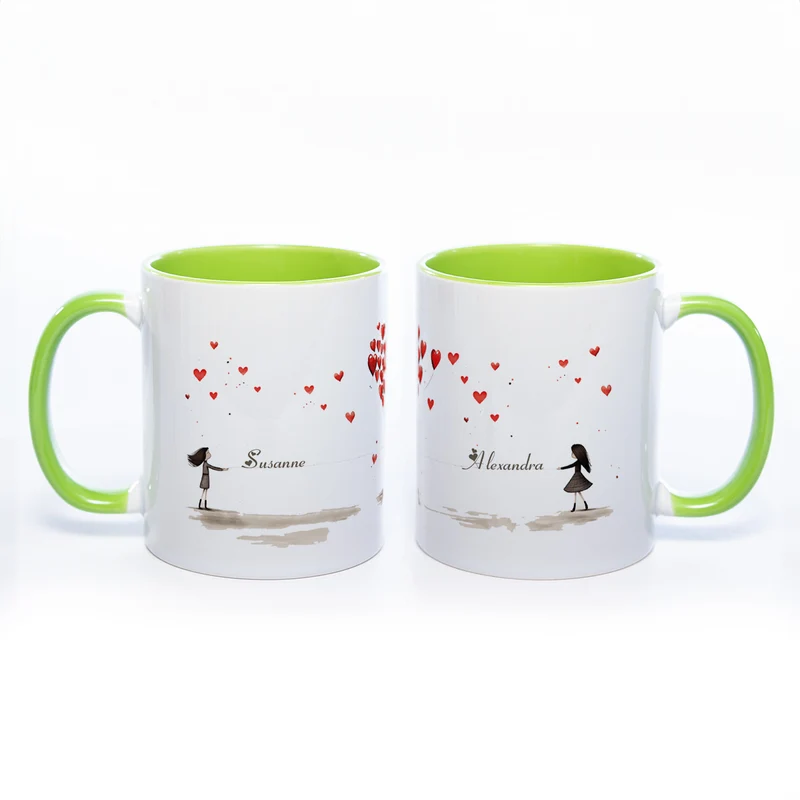 Motiv - Tasse Freundschaft/Liebe und 2 Wunschnamen spülmaschinenfest