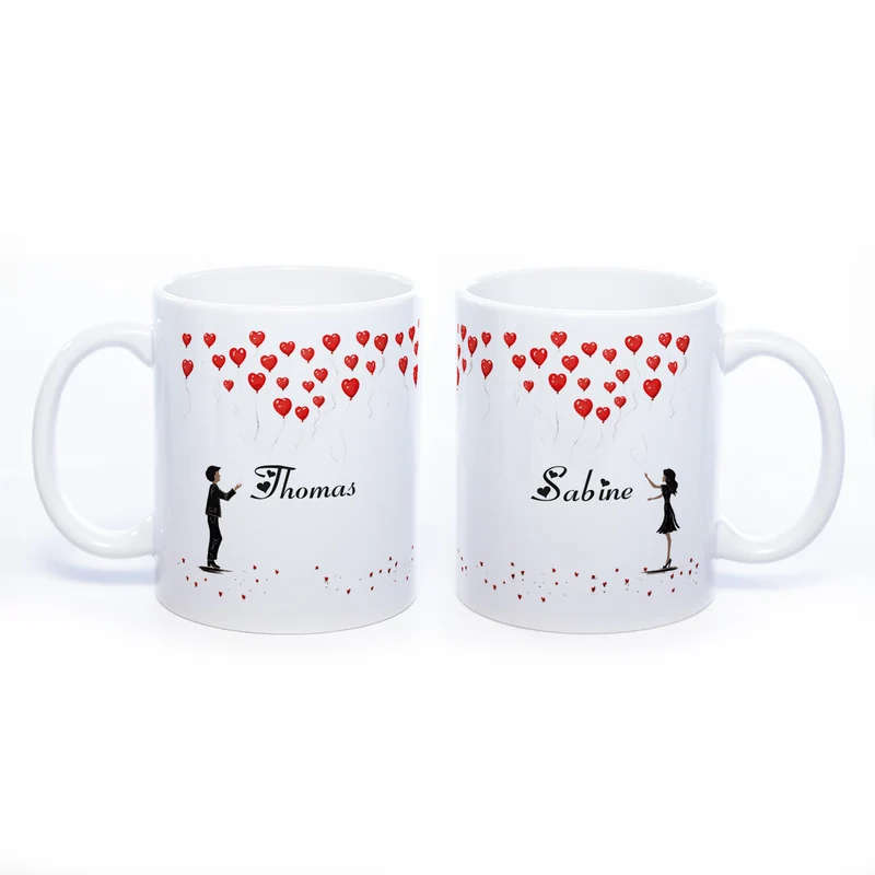 Motiv - Tasse mit Liebespaar und 2 Wunschnamen spülmaschinenfest