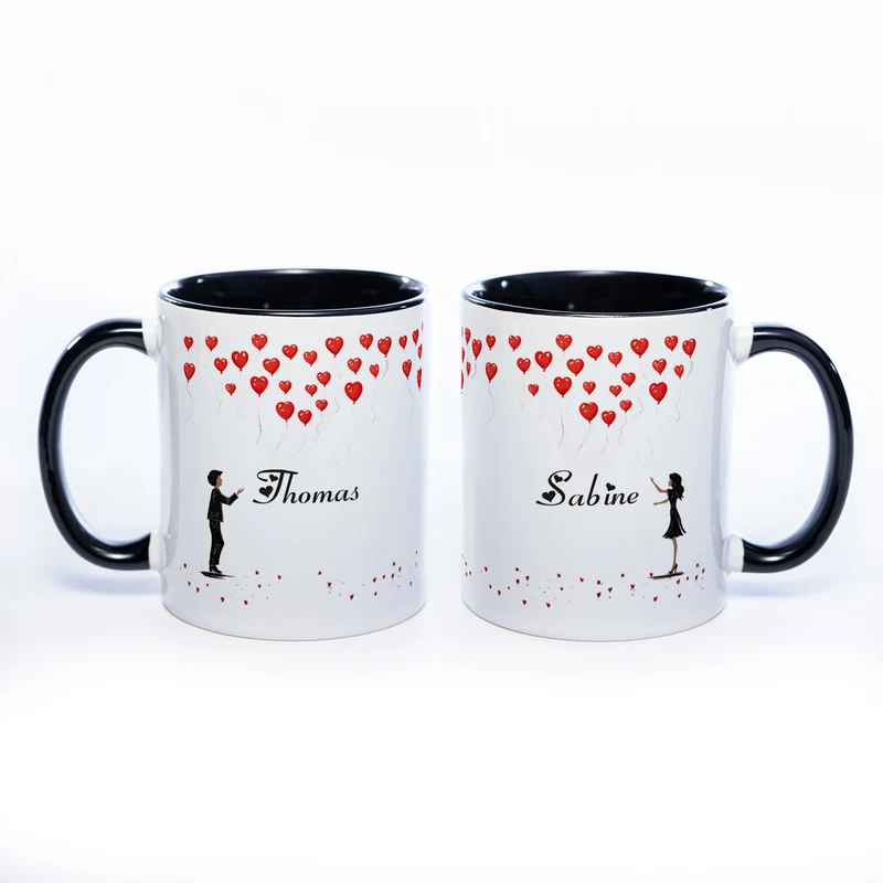 Motiv - Tasse mit Liebespaar und 2 Wunschnamen spülmaschinenfest
