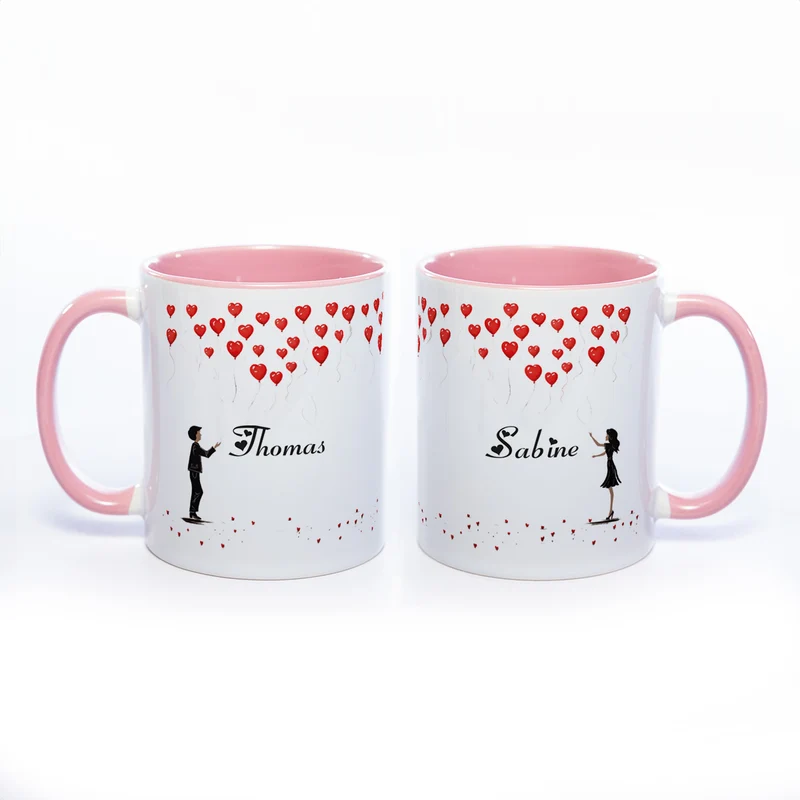 Motiv - Tasse mit Liebespaar und 2 Wunschnamen spülmaschinenfest