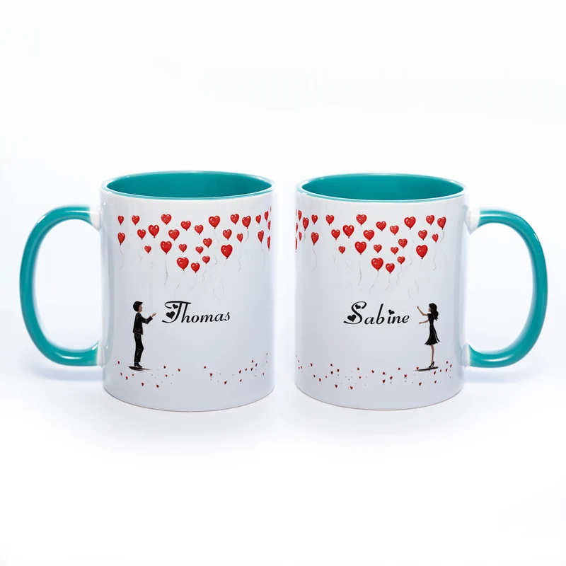 Motiv - Tasse mit Liebespaar und 2 Wunschnamen spülmaschinenfest