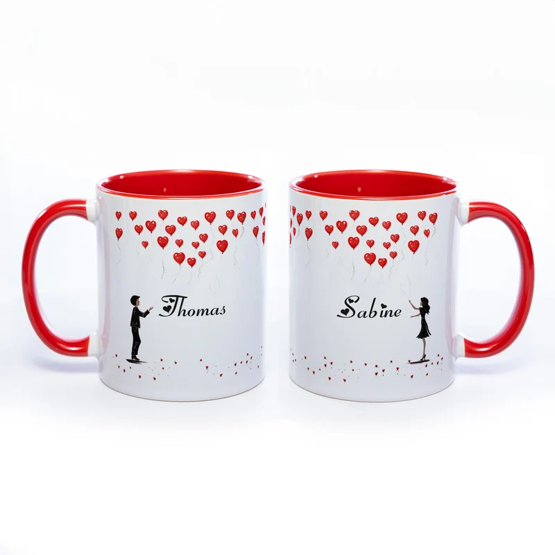 Motiv - Tasse mit Liebespaar und 2 Wunschnamen spülmaschinenfest