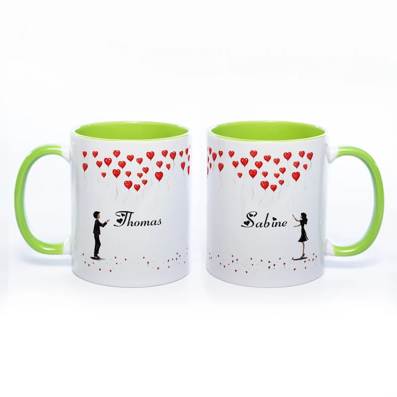 Motiv - Tasse mit Liebespaar und 2 Wunschnamen spülmaschinenfest
