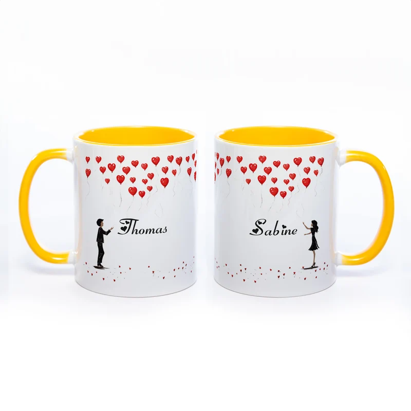Motiv - Tasse mit Liebespaar und 2 Wunschnamen spülmaschinenfest