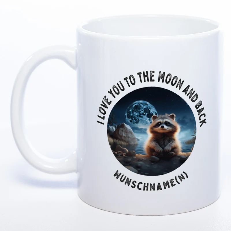 Motiv-Tasse mit Spruch "I love you to the moon and back" mit Name(n) spülmaschinenfest