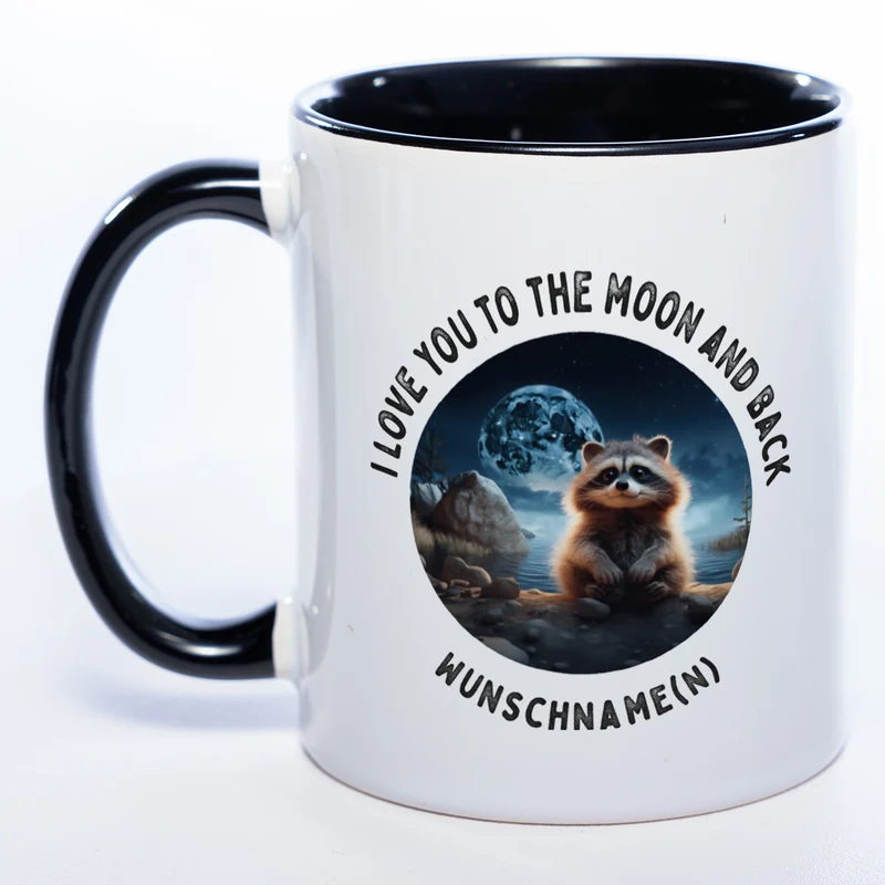 Motiv-Tasse mit Spruch "I love you to the moon and back" mit Name(n) spülmaschinenfest