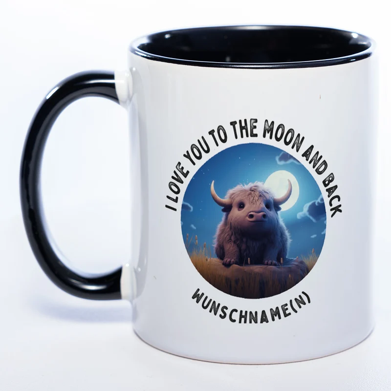 Motiv-Tasse mit Spruch "I love you to the moon and back" mit Name(n) spülmaschinenfest