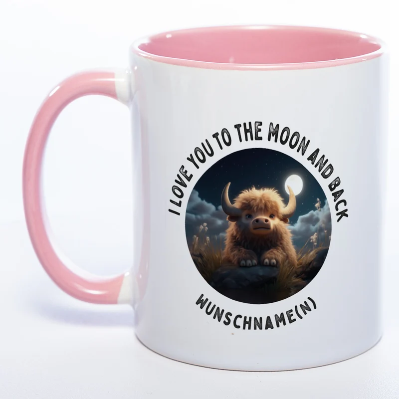 Motiv-Tasse mit Spruch "I love you to the moon and back" mit Name(n) spülmaschinenfest