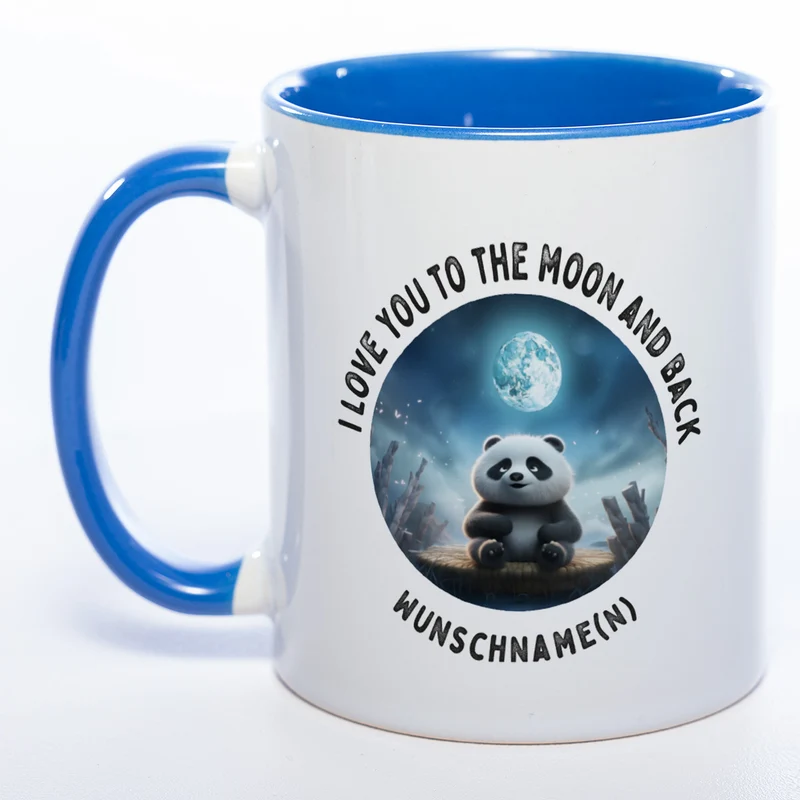 Motiv-Tasse mit Spruch "I love you to the moon and back" mit Name(n) spülmaschinenfest